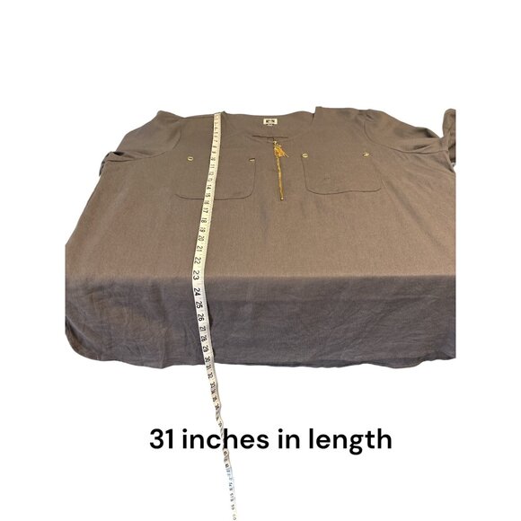 Anne Klein Womens 2X Brown Linen Blend Blouse W/ Half Sleeves & Front Zipper Det - Picture 8 of 11